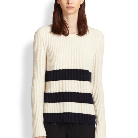 Vince Striped Wool & Cashmere-Blend Pullover Blue Size L